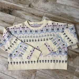 Arizona Jean Company Cream and Pastel Knit Sweater Aztec design
